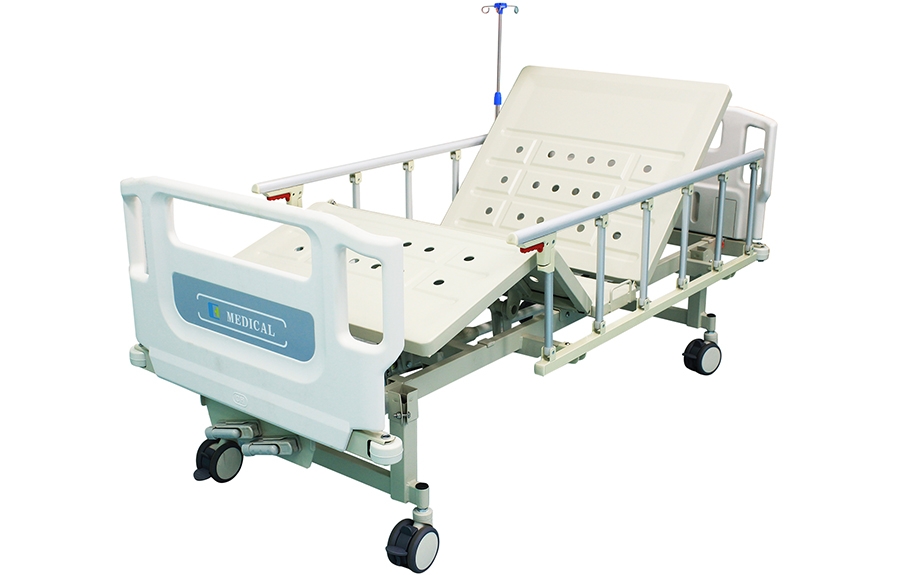 ABS掛式床頭沖孔雙搖護(hù)理床(四角剎車)